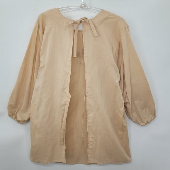 Vintage Tan Beaded Embroidered‎ Cottage Asian Smock Tunic - Picture 3 of 9
